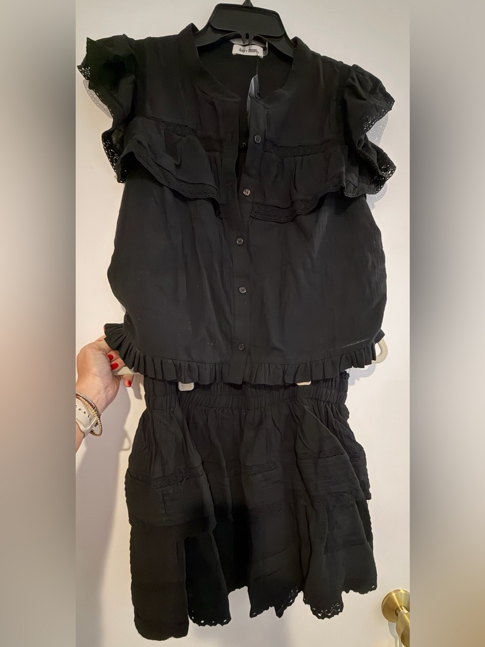 Black Women's Ruffle Short Skirt and Top Set